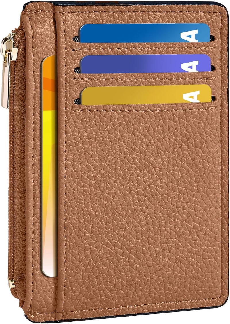Tipmile Credit Card Holder for Women Slim Minimalist Front Pocket RFID Blocking Wallet Small Compact Card Case with ID Window, Brown - Image 1